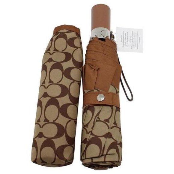 Coach Signature Mini Umbrella Silver/Khaki/Saddle - Picture 3 of 4